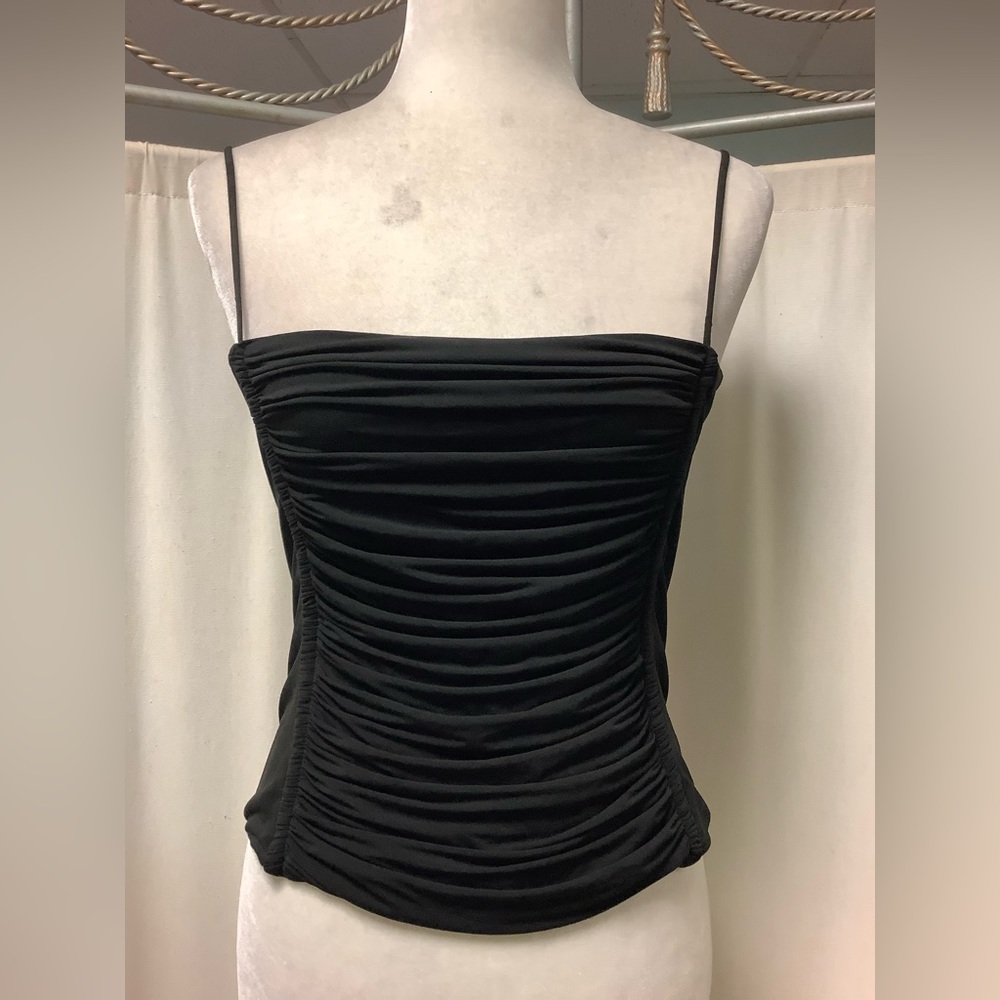 Black Mesh Lined Rushed Boned Corset Top
